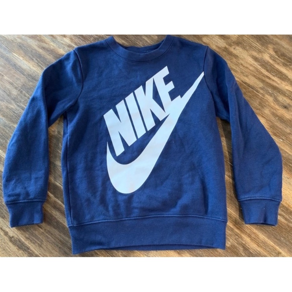 Nike Kids Navy Logo Crewneck Sweatshirt Fleece Pullover Sporty Retro Y2K-7